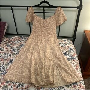 Jessica Simpson Linen Blend Floral Flutter Sleeve Smocked Midi Dress